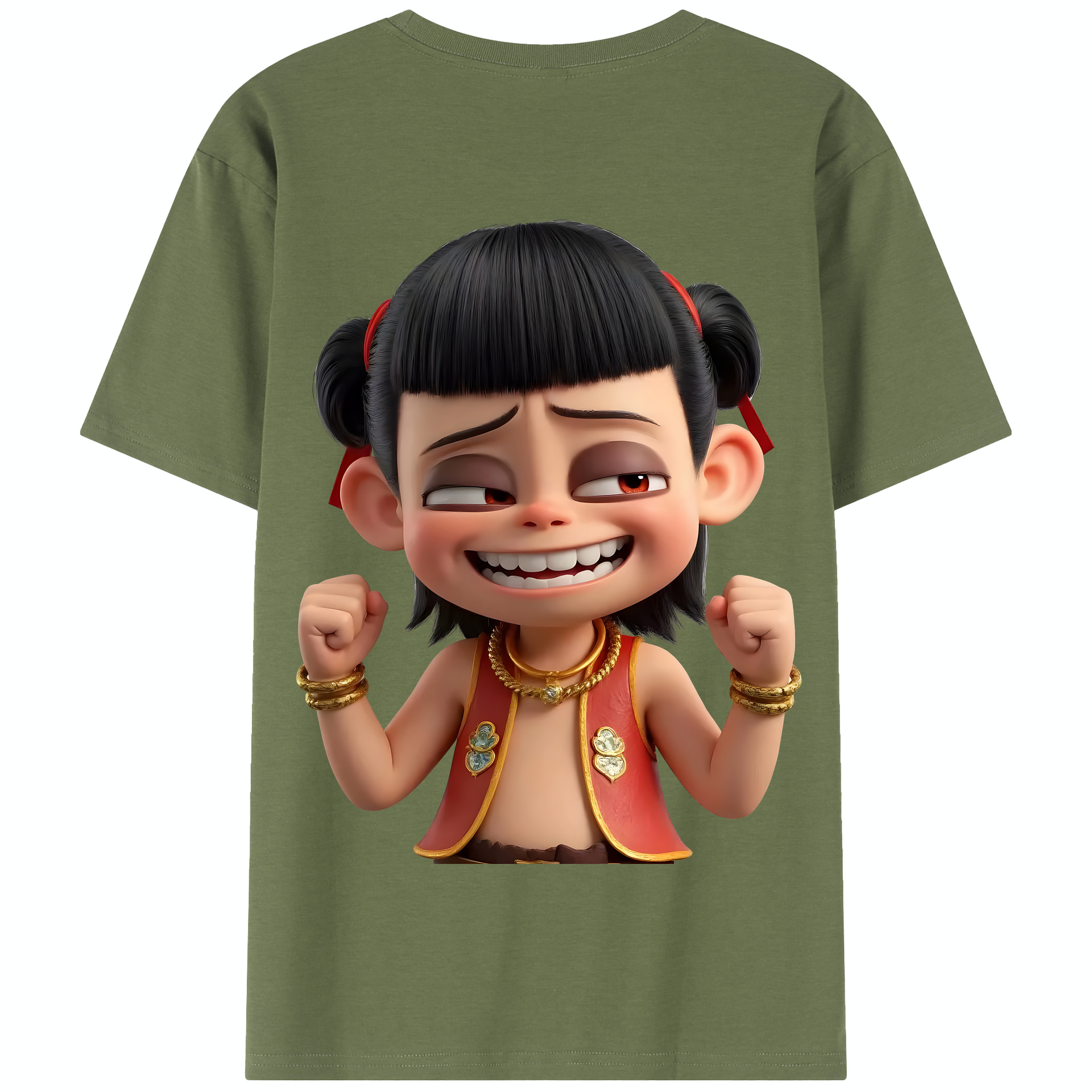 （画像用） Ne Zha 2 ナタ 魔童の大暴れ 綿100％半袖Tシャツ（背面プリント）